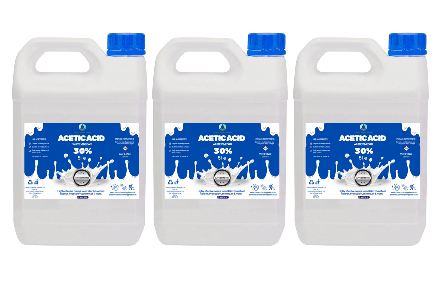 30% Acetic Acid, 6 x Stronger Than Regular Spirit White Vinegar, 5L Weed Killer