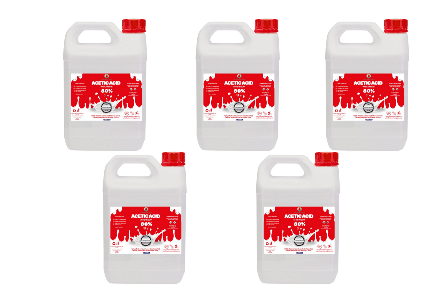 80% Acetic Acid, 16 x Stronger Than Regular Spirit White Vinegar, 5L, Weed Killer