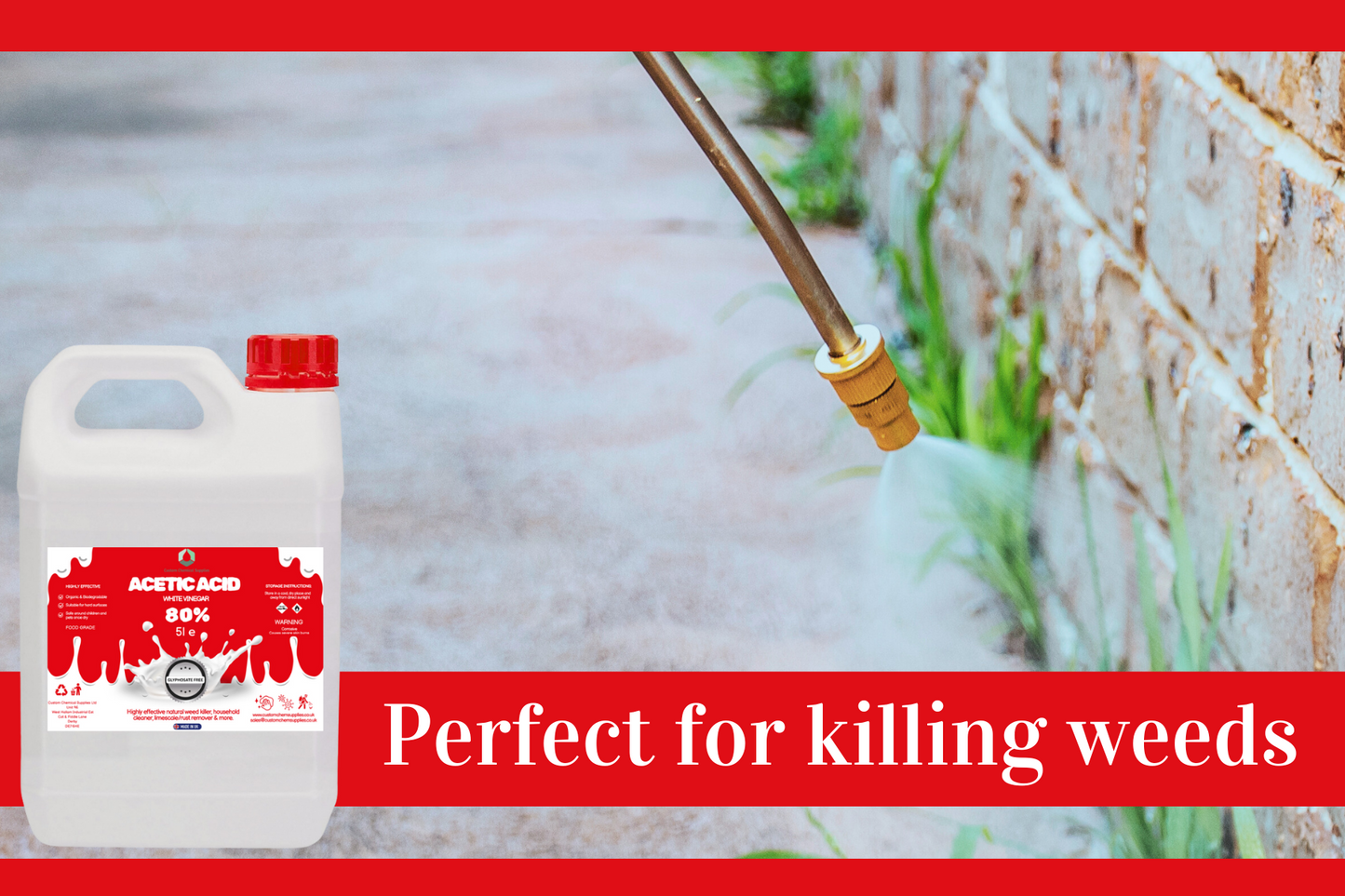 80% Acetic Acid, 16 x Stronger Than Regular Spirit White Vinegar, 5L, Weed Killer