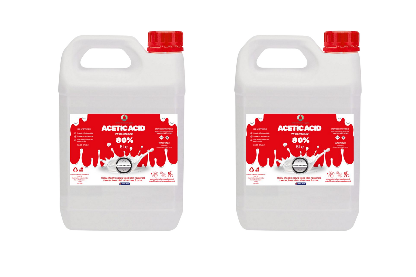 80% Acetic Acid, 16 x Stronger Than Regular Spirit White Vinegar, 5L, Weed Killer