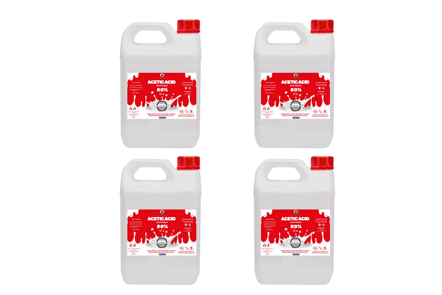 80% Acetic Acid, 16 x Stronger Than Regular Spirit White Vinegar, 5L, Weed Killer
