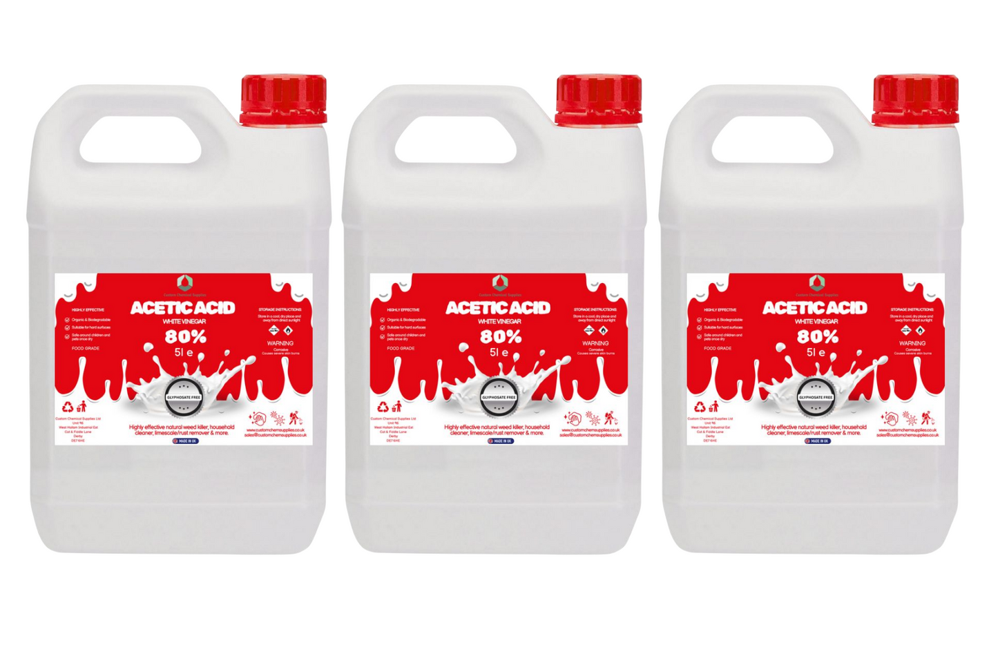 80% Acetic Acid, 16 x Stronger Than Regular Spirit White Vinegar, 5L, Weed Killer