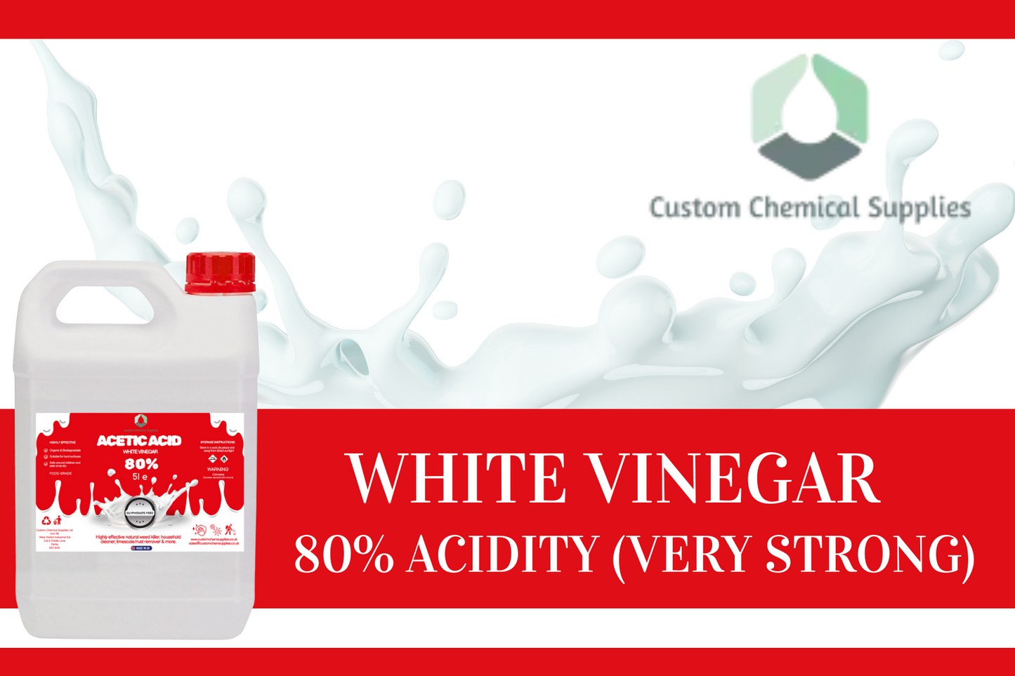 80% Acetic Acid, 16 x Stronger Than Regular Spirit White Vinegar, 5L, Weed Killer
