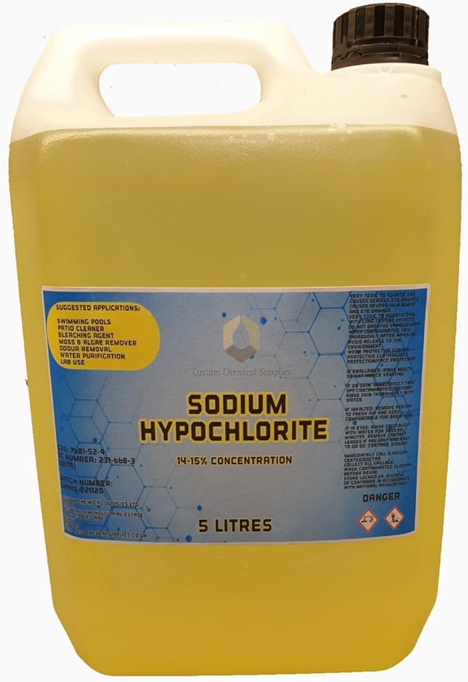Sodium Hypochlorite 14-15%, Patio Cleaner | High Strength, Swimming Pool Chlorine