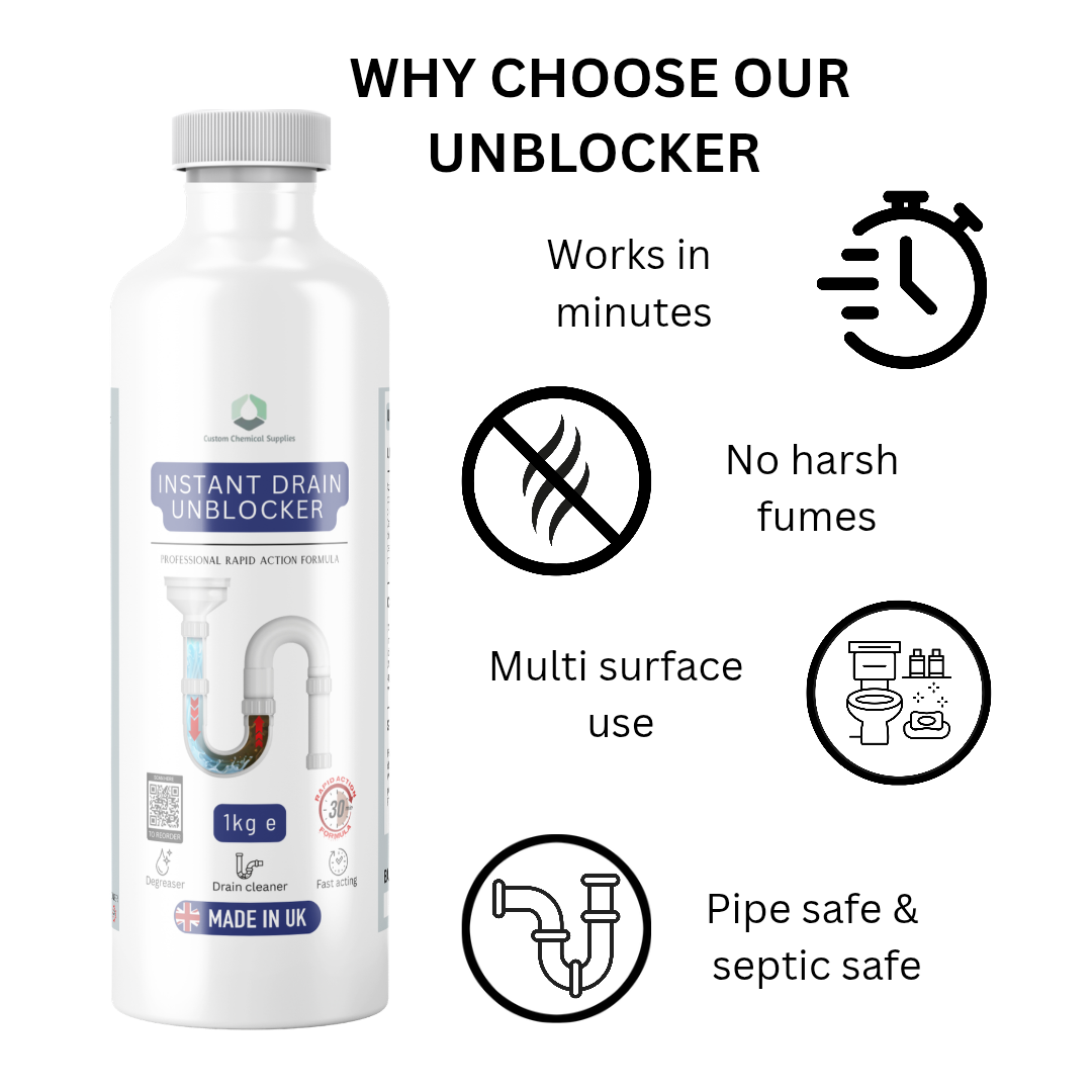 Instant Drain Unblocker/Drain Cleaner Professional Rapid Action Formula, 260g, Dissolves Grease, Hair, Food Residue, Fat, Multi-Surface Use, Made in UK SAFETY GLOVES INCLUDED